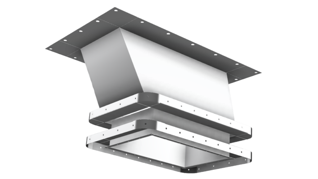 Reverse-engineered industrial transition and expansion-joint assembly modelled in 3D CAD
