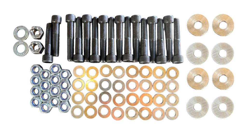Nissan R200 rear suspension control-arm bolt kit with lockout washers, high-tensile bolts, nuts and flat washers