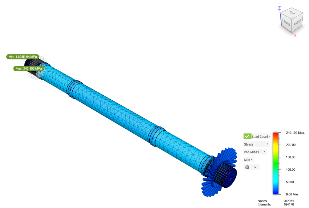 Finite element stress analysis used to assess component loading and guide design refinement