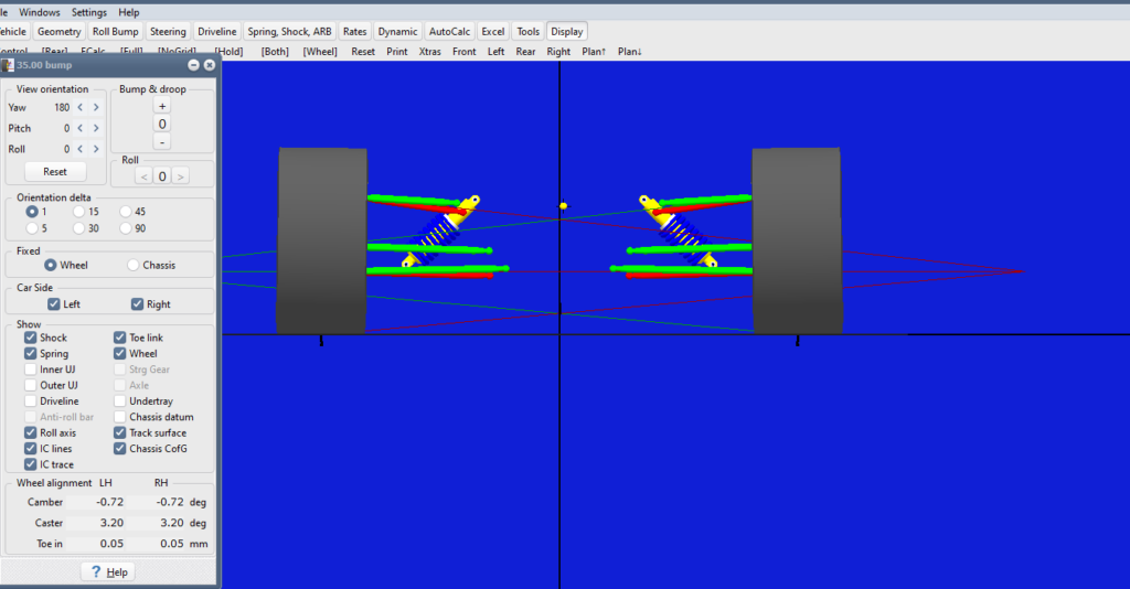 SusProg3D suspension kinematic model used to analyse wheel movement and suspension geometry