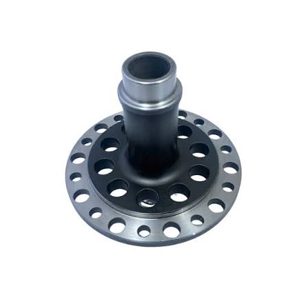 Machined motorsport differential spool with crown-wheel mounting flange